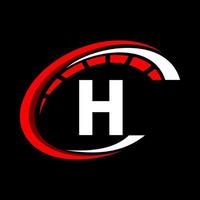 logotipo do carro esporte no conceito de velocidade da letra h. modelo automotivo de carro para serviço de carro, reparo de carro com ícone de velocímetro vetor