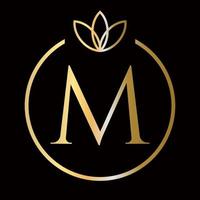 letra m inicial luxo, beleza, logotipo de monograma de ornamento para casamento, moda, joias, boutique, modelo floral e botânico vetor