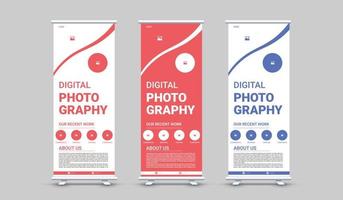 design de banner roll-up de fotografia, banner roll-up de serviços de fotografia vetor