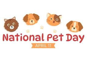 ilustração do dia nacional do animal de estimação em 11 de abril com bichinhos fofos de gatos e cachorros para banner da web ou página inicial em modelos desenhados à mão de desenhos animados planos