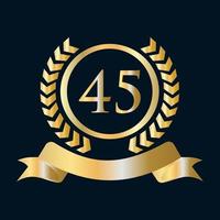 ouro de celebração do 45º aniversário e modelo preto. elemento de logotipo de crista heráldica de ouro de estilo luxuoso vetor de louro vintage