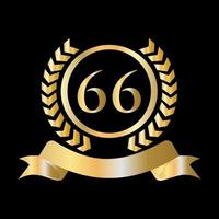 Ouro de celebração de 66 anos e modelo preto. elemento de logotipo de crista heráldica de ouro de estilo luxuoso vetor de louro vintage