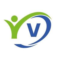 logotipo da letra inicial v, design médico com símbolo humano vetor