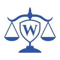design de logotipo de escritório de advocacia na letra w com sinal de escudo. logotipo jurídico, advogado e justiça, advogado jurídico, jurídico, serviço de advogado, escritório de advocacia, modelo de logotipo de escala vetor