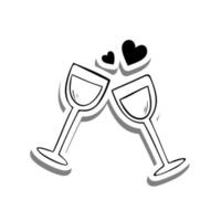 amantes de champanhe linha doodle na silhueta branca e sombra cinza. ilustração vetorial tema dos namorados para decoração ou qualquer design. vetor