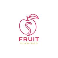 fruta de maçã com linhas de cabeça de flamingo de pássaro modelo de ilustração de ícone de vetor de design de logotipo mínimo