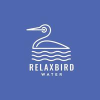 relaxe o pássaro cegonha linha do lago design de logotipo minimalista moderno modelo de ilustração de ícone vetorial vetor