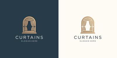 modelo de inspiração de logotipo de cortinas. cortina de blinds de luxo, cortina de circo, arte de estilo minimalista. vetor