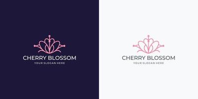 modelo de design de logotipo de flores de cerejeira de linha minimalista. inspiração de flor floral de estilo de arte de linha vetor