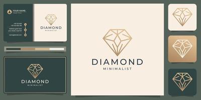 logotipo de diamantes de linha de geometria minimalista com design de cartão de visita. vetor