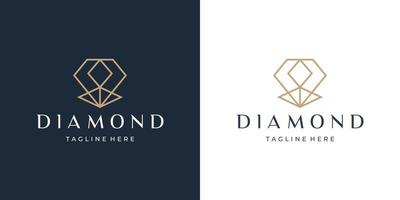 modelo de design de logotipo de gema de diamante de linha geométrica. conceito de estilo linear de luxo em fundo preto e branco vetor