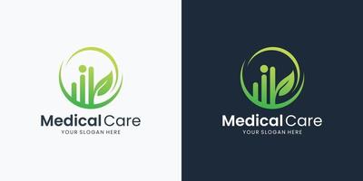 pessoas médicas cuidam do logotipo e modelo de ícone com design de forma de quadro de círculo. vetor