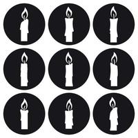 conjunto de ícones de velas. branco em um fundo preto vetor
