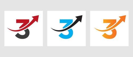 conceito de logotipo de finanças de letra 3 com símbolo de seta de crescimento vetor