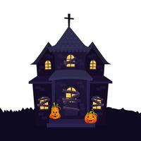 casa assombrada de halloween com abóboras vetor