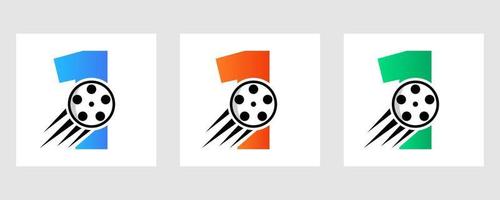 conceito de logotipo de filme de carta 1 com bobina de filme para sinal de mídia, símbolo de diretor de cinema vetor
