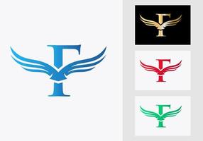 design de logotipo de asa de letra f. logotipo inicial de asa voadora vetor