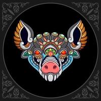 artes de mandala de cabeça de porco coloridas isoladas em fundo preto vetor