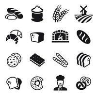 conjunto de ícones de pão de padaria. preto em um fundo branco vetor