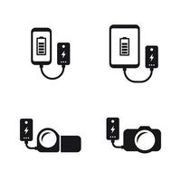 banco de poder. tablet, câmera, conjunto de ícones de telefone. preto em um fundo branco vetor