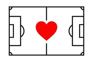 campo de futebol de silhueta de vista superior com coração, proporções exatas. ilustração vetorial isolada. vetor