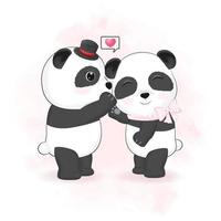 lindo casal panda ilustração do conceito de dia dos namorados vetor