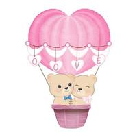 lindo casal urso em balão de ar quente, conceito de dia dos namorados vetor