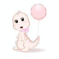 dinossauro fofo e ilustração de desenho animado de balão vetor