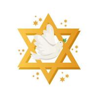 celebração de Hanukkah estrela judia com pomba voando vetor