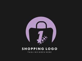 saco de compras vetor círculo isolado com número 1, ícone de compras rápidas, loja rápida criativa, modelos de logotipo de compras rápidas criativas.