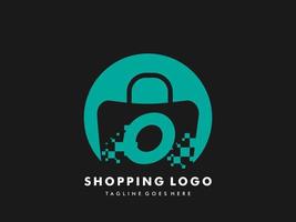 saco de compras vetor círculo isolado com letra o, ícone de compras rápidas, loja rápida criativa, modelos de logotipo de compras rápidas criativas.