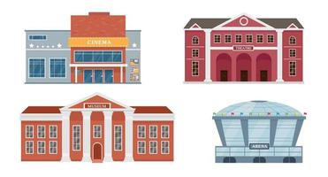 coleção exterior de edifícios da cidade. fachadas de teatro de ópera, cinema, museu e estádio. ilustrações de ícones vetoriais isoladas no fundo branco. vetor