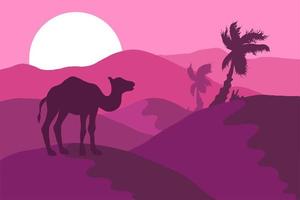 paisagem desértica com ilustração plana de silhueta de camelo vetor
