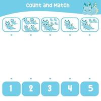 planilha de contagem e correspondência. planilha de matemática educacional para impressão. jogo de matemática para crianças. ilustração vetorial. vetor