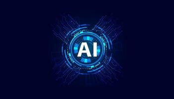 inteligência artificial abstrata em fundo atômico e tecnológico com sistemas de tecnologia de círculo azul. vetor