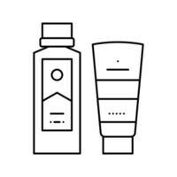 recipiente de gel de esfoliação de pele e rosto e ilustração vetorial de ícone de linha de garrafa de sabão descascada vetor