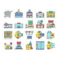 vetor de conjunto de ícones de coleção de compras e compras