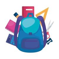 mochila escolar com ícones de suprimentos vetor