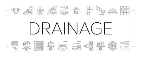 conjunto de ícones de coleta de sistema de água de drenagem vetor