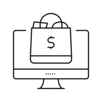 comprando cesta de produtos de ilustração vetorial de ícone de linha de loja online vetor