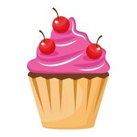 cupcake com cerejas ícone de feliz aniversário vetor