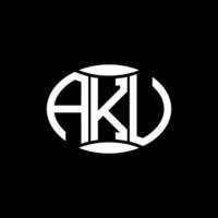design de logotipo de círculo de monograma abstrato aku em fundo preto. logotipo criativo exclusivo da letra de iniciais aku. vetor
