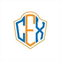 design de logotipo escudo monograma abstrato cex em fundo branco. logotipo da carta inicial criativa cex. vetor