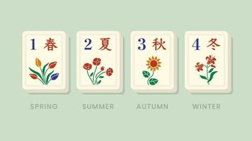 azulejos florais das estações bônus de mahjong vetor