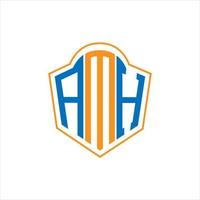 design de logotipo de escudo de monograma abstrato amh em fundo branco. amh logotipo criativo da letra inicial. vetor