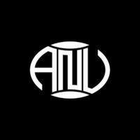 design de logotipo de círculo de monograma abstrato anu em fundo preto. logotipo criativo exclusivo da letra de iniciais anu. vetor