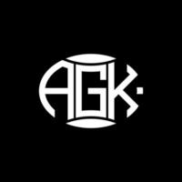 agk design de logotipo de círculo de monograma abstrato em fundo preto. agk logotipo criativo exclusivo da letra inicial. vetor