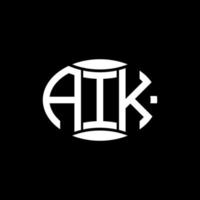 design de logotipo de círculo de monograma abstrato aik em fundo preto. logotipo criativo exclusivo da letra inicial do aik. vetor