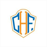 design de logotipo de escudo de monograma abstrato chf em fundo branco. logotipo da carta inicial criativa chf. vetor