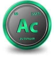 elemento químico actínio. símbolo químico com número atômico e massa atômica. vetor